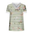 thumbnail image 4 of Hauts d'Été pour Femmes 2023 Mode Oversize Col en V Patchwork en Dentelle Manches Courtes Blouse Décontractée Chemises Col en V en Dentelle pour Femmes, 4 of 5