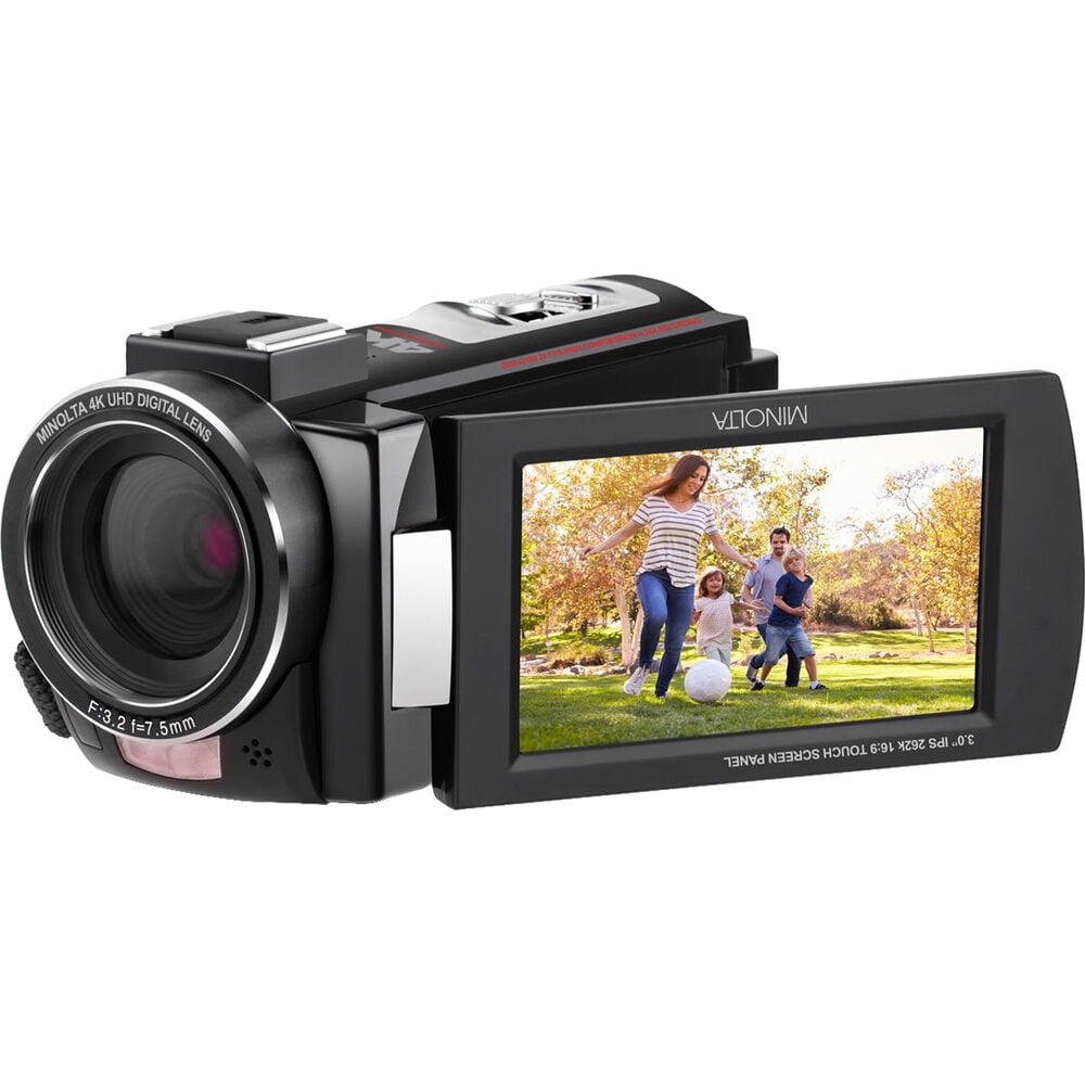 Minolta MN4K25NV 4K Ultra HD 30 Mega Pixels Night Digital Vision Video Camcorder (Black) Bundle With  128GB Memory Card + Camera Tripod + LED light + More Accessories