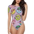 thumbnail image 2 of Goofa Cute Donuts Printed Women Rash Guard Short Sleeve,Tummy control Swimsuit Surfing Swimsuit Bathing Suit One Piece Swimsuit UPF 50-Small, 2 of 9