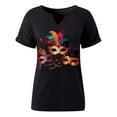 thumbnail image 5 of AUNVITO Women's Carnival V-Neck Short Sleeve T-Shirt with Fun-Themed Print Casual Comfortable Fit, 5 of 6
