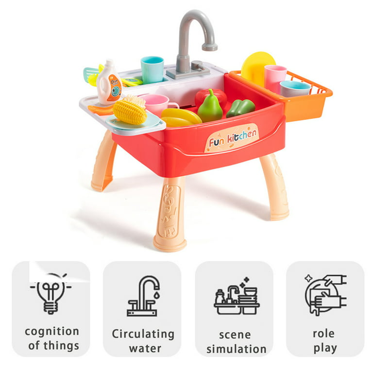  Foxswov Kitchen Play Sink Toys, Fun & Educative Kids Toy Sink,  Electric Dishwasher Playing Toy with Running Water for Toddler - 20 Piece  Pretend Play Toy for Boys and Girls 
