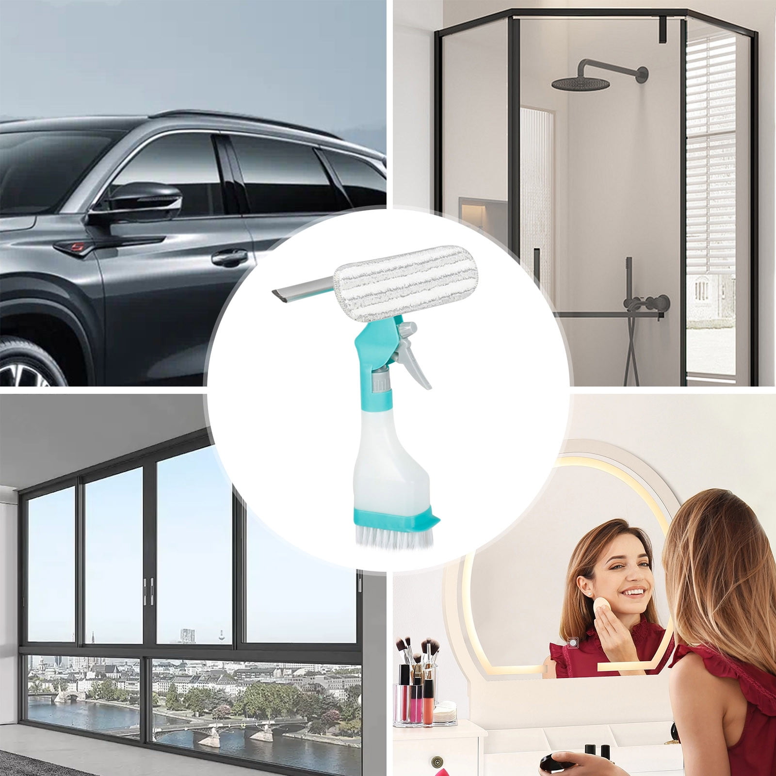 YuXinYang 4-In-1 Scraper Brush Spray and Brush,Multifunctional Glass Cleaner Scraper, One High-rise Double-sided Window Cleaning Scraper (2PC)