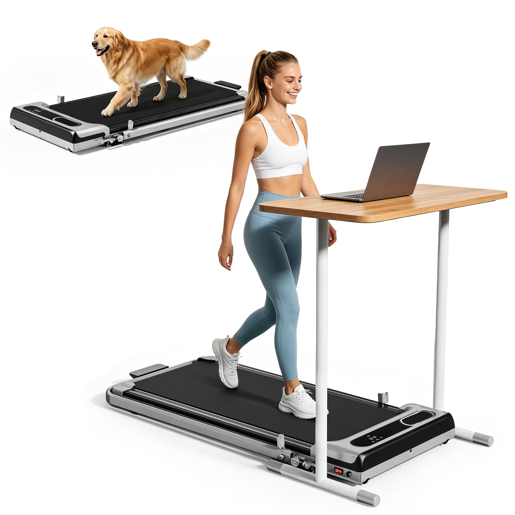 ASoopher Foldable Walking Pad Treadmill with Incline and Handle Bar, Small Portable Under Desk Treadmill, for Home and Office, 0.6-3.8 MPH, Silver