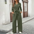 thumbnail image 2 of LEKODE Summer Overalls Womens Rompers for Summer Jumpsuits for Women Lounge Sets for Women Ladies' Spring/fashion High Waist Lace Button Long Sleeve Jumpsuit Set Summer Work Outfits for Women Green M, 2 of 9