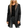 thumbnail image 2 of Wowcloth Women's Solid Color Button Front Long Sleeve Lapel Collar Leather Jacket with Pockets, Classic Style for Daily Wear and Travel, 2 of 9
