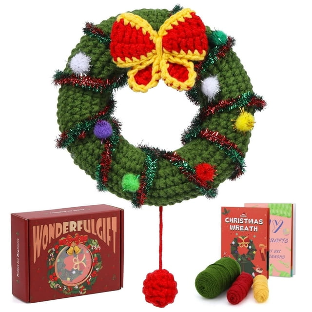 HLONK Christmas Crochet Kits for Beginners Complete Christmas Tree Decor DIY Crochet Kit Craft Knitting Kit with Crochet Hooks Yarns Step-by-Step Video Tutorials DIY Gift Deco for Adults