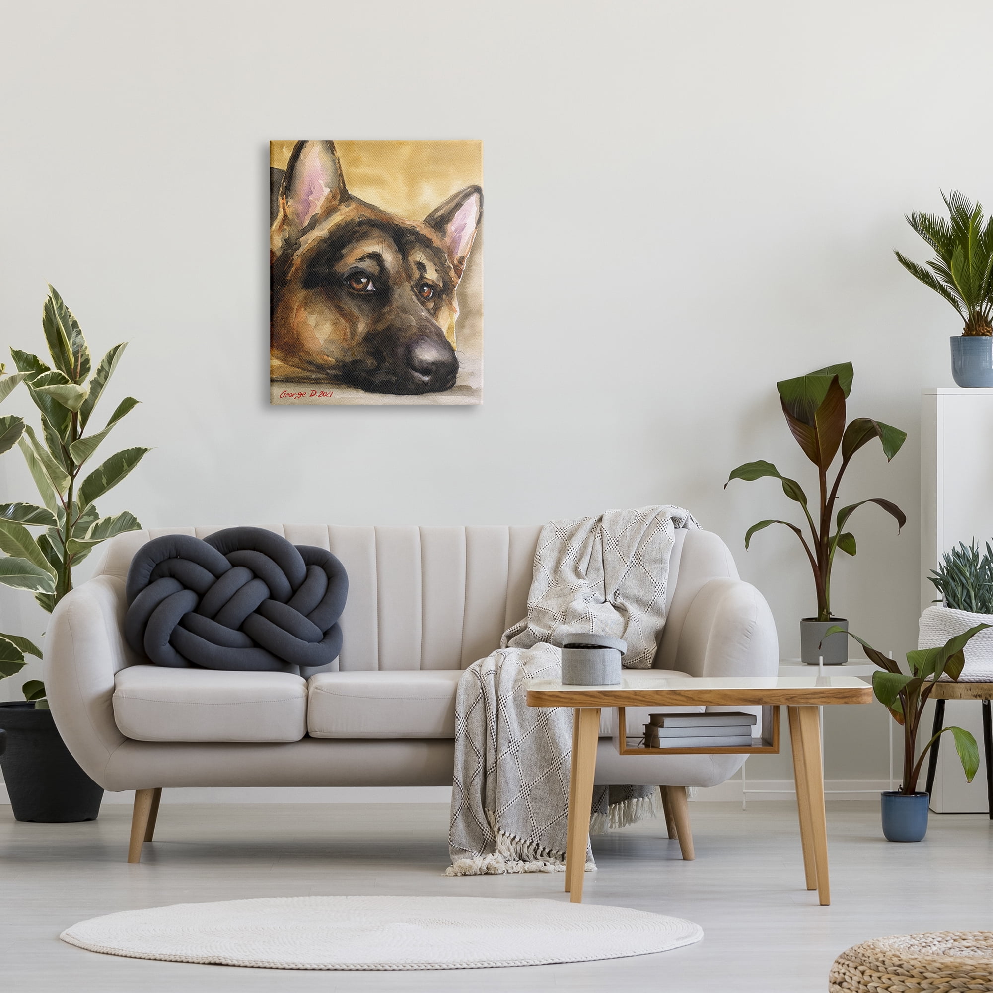 Stupell Industries German Shepherd Dog Sympathetic Gazing Animal Portrait Painting Gallery Wrapped Canvas Print Wall Art, Design by George Dyachenko