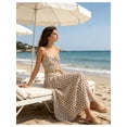 thumbnail image 4 of Sleeveless Sweetheart Neck Woven Polka Dot Maxi Dress Elegant Drop Waist Tiered Hem Flowy Retro Summer Sundress for Beach Vacation and Resort, 4 of 6