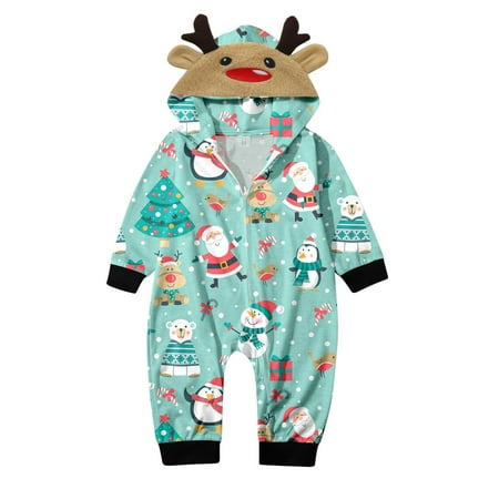 

Neuxse Parent Child Outfit Christmas Baby Long Sleeve Cute Deer Head Hoodie Jumpsuit Soft Zipper Romper Sleepwear Holiday Family Matching Pajamas Outfit