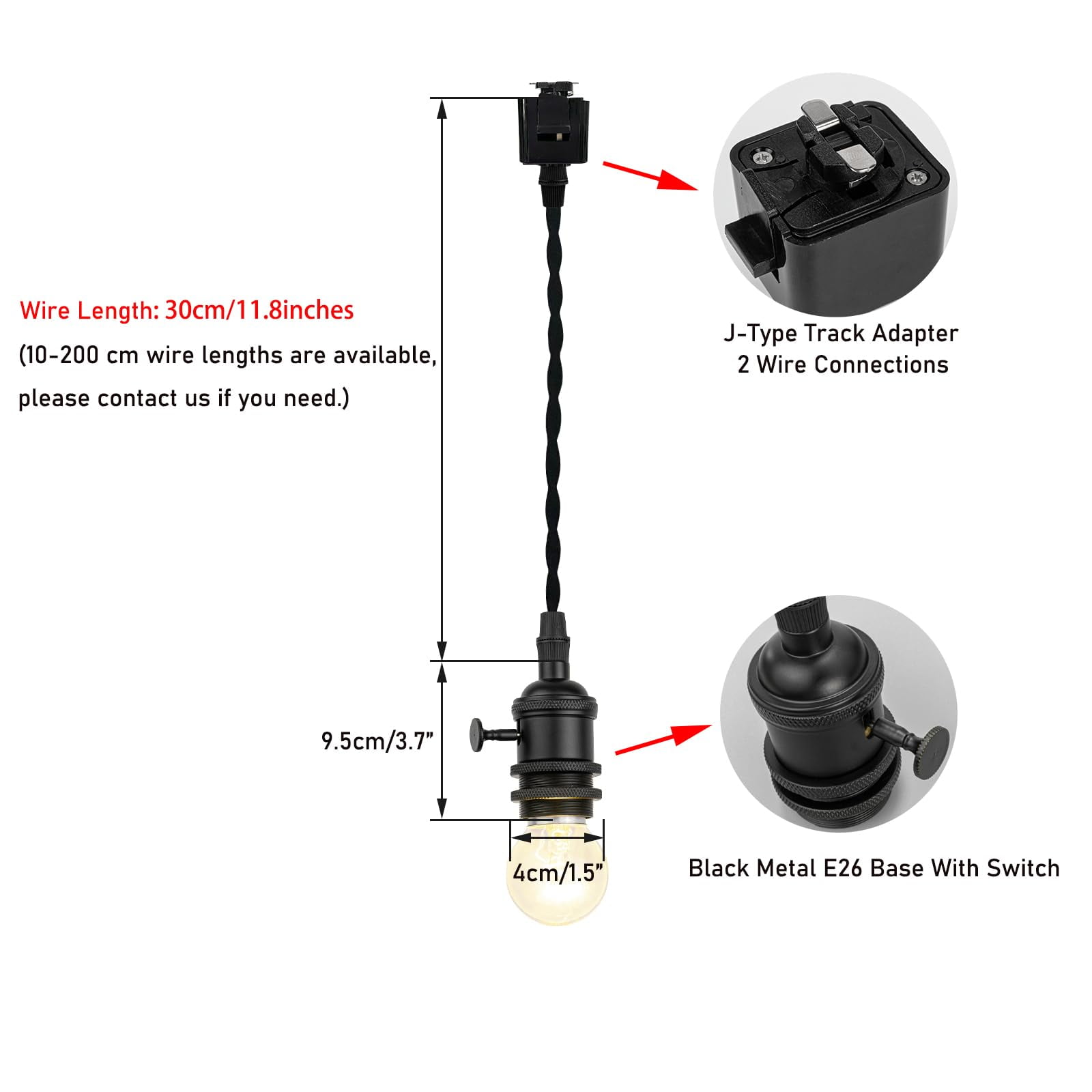 KAYYELAMP Set Three 0.98Feet Corded Track Lighting E26 Black Mini Base with Switch J-Type Track Pendant Light Retro Design for Kitchen Loft Dining Room Store(No Bulb, Track)