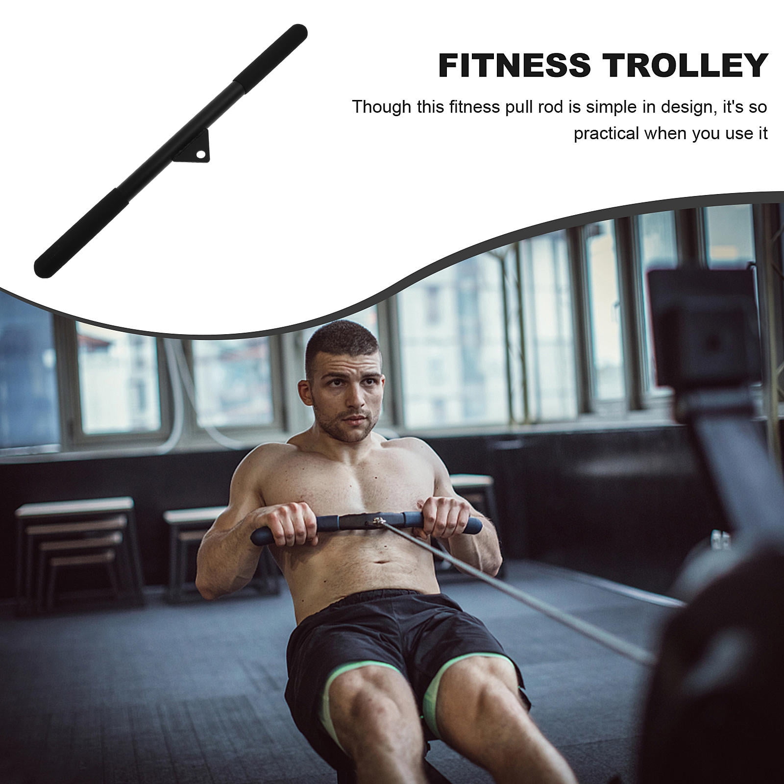 OFFIGAM Black Bicep Pull Bar Fitness Tool for Strength Training, Home and Gym Use, Integrated Exercise Equipment