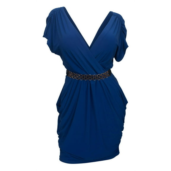 Plus size Deep V-Neck Wrap Bodice Dress Royal Blue