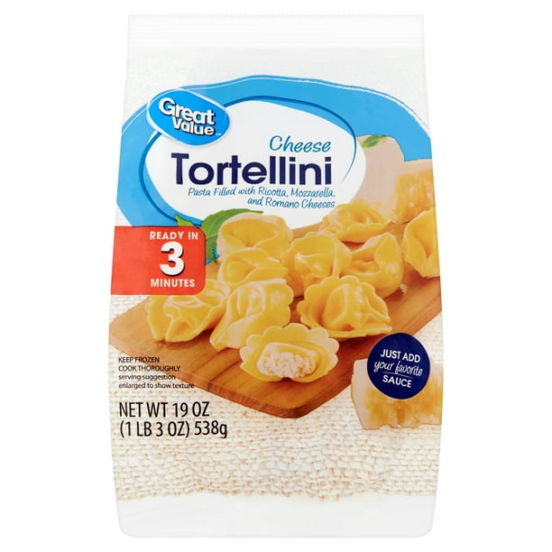 Great Value Cheese Tortellini, Pasta, 19 oz bag (Frozen)