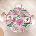 thumbnail image 4 of Ambesonne Floral Fitted Round Tablecloth, Camellias and Peonies Art, 45"- 56" Diameter, Pink White and Green, 4 of 5