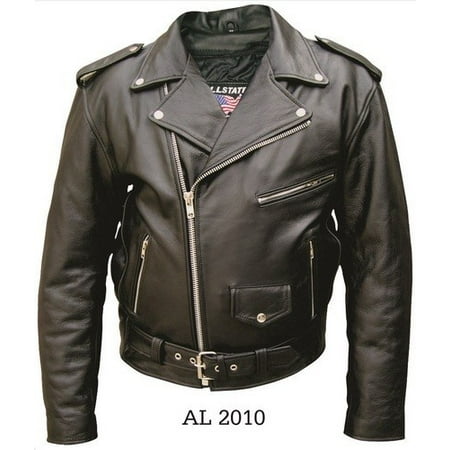 Leather Motorcycle Biker Jacket Men'S 52 Size Motorcycle Premium Buffalo Black Leather 3 front zippered Pockets Biker Jacket With Silver Hardware ()