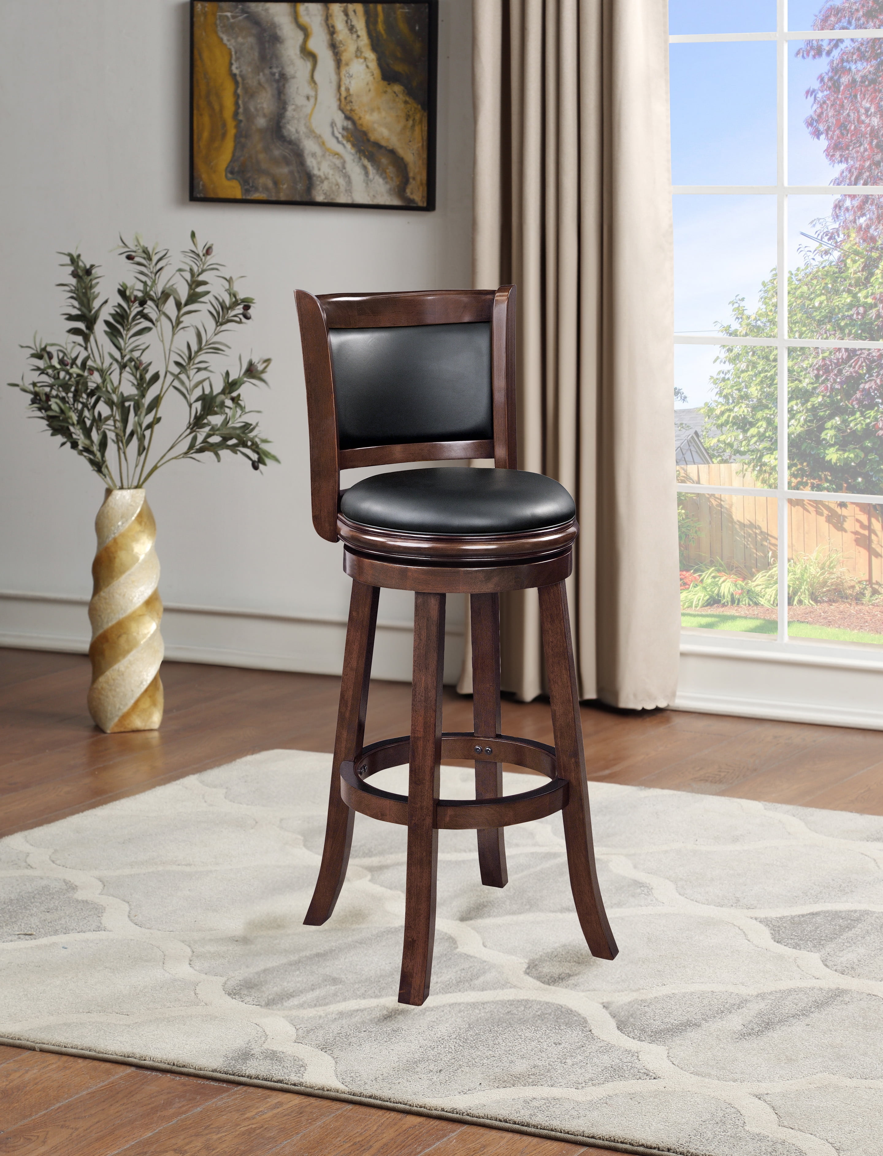 Boraam Augusta Extra Tall Bar Height Swivel Wood Kitchen Bar Stool, Cappuccino Finish