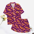 thumbnail image 5 of siminsem Button Down Short Sleeve Satin Pajama Set for Women Graphic Printed Top with Matching Shorts 2 Piece Cute Sleepwear Loungewear Comfortable Outfit, Purple,XL, 5 of 5