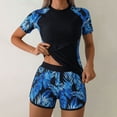 thumbnail image 2 of Womens Surfing Swimsuit 2 Piece Bathing Suit Crew Neck Short Sleeve Tees Drawstring Shorts Stretchy Modest Swimset (L, Black), 2 of 5