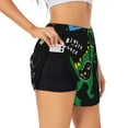thumbnail image 3 of Lsque Space Dino Cartoon Black Printed Women's Running Shorts with Liner Pockets,Elastic Quick Dry Workout Athletic Gym Yoga Shorts,Womens High Waist Shorts-XX-Large, 3 of 9