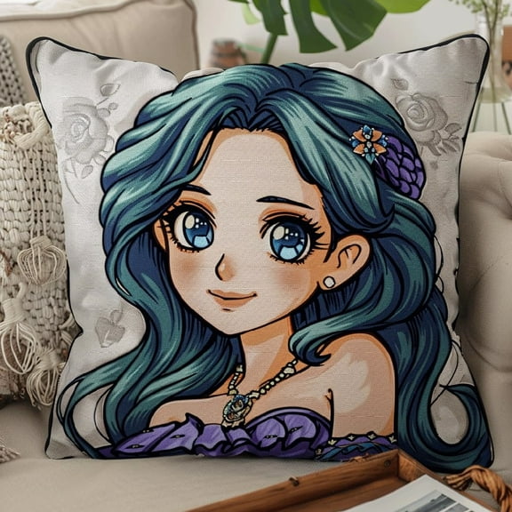 Latch Hook Kits Pillow Handmade Pillowcase Hook Latch Kit DIY Stitching Latch Hook Pillow Kit 17x17inch - Cartoon Girl