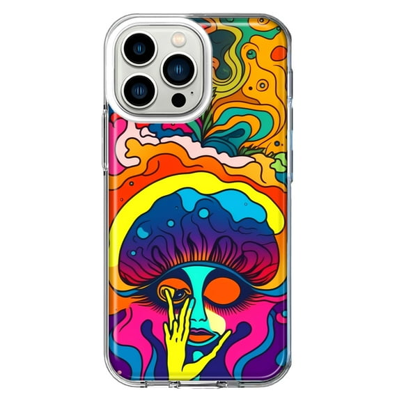 MUNDAZE Apple iPhone 13 Pro Shockproof Clear Hybrid Protective Phone Case Neon Rainbow Psychedelic Trippy Hippie Big Brain