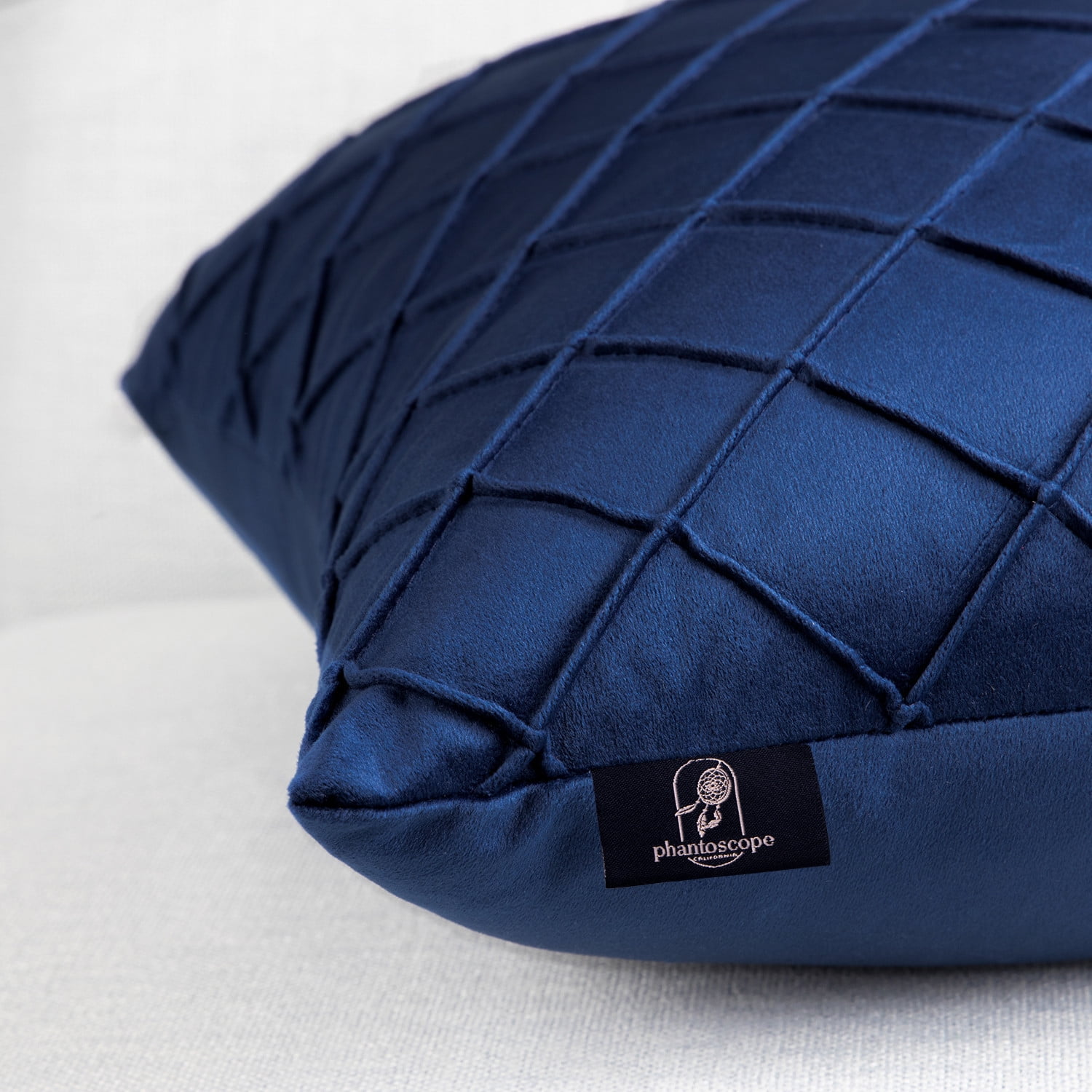 Phantoscope 18"x18" Velvet Pleated Checker Decorative Pillow, Navy Blue