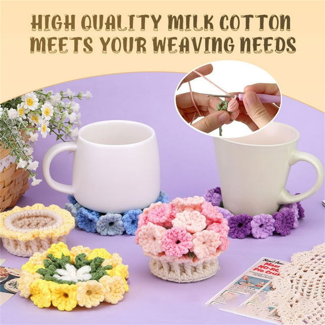 Kit de flores de crochet, paquete de hilo tejido DIY con materiales coloridos e instrucciones en inglés para manualidades florales hechas a mano, perfecto para principiantes y aficionados a