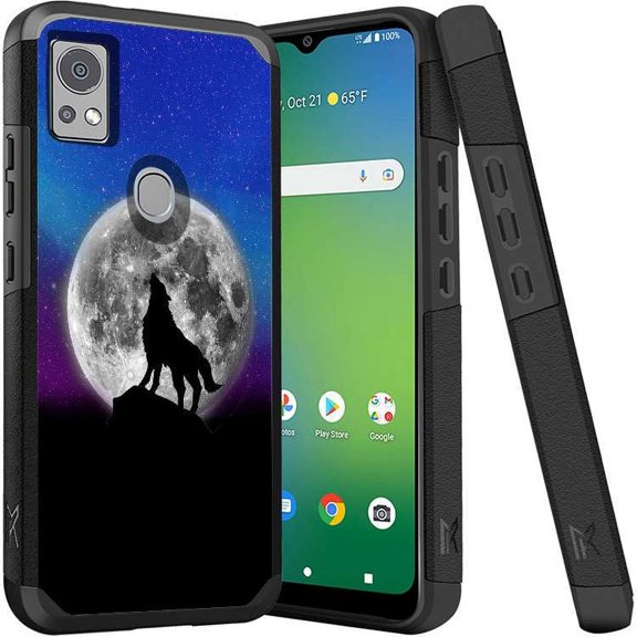 ANJ  Shockproof Dual Layer Slim Hard Case   Tempered Glass Cover Compatible with Icon 5, AT&T Motivate 4 - Full Moon Howling 3