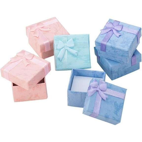 12pcs Mixed Color Cube Cardboard Ring Boxes with Satin for Ring Earring Jewelry Ribbons Bownot Outside Small Gift Box
