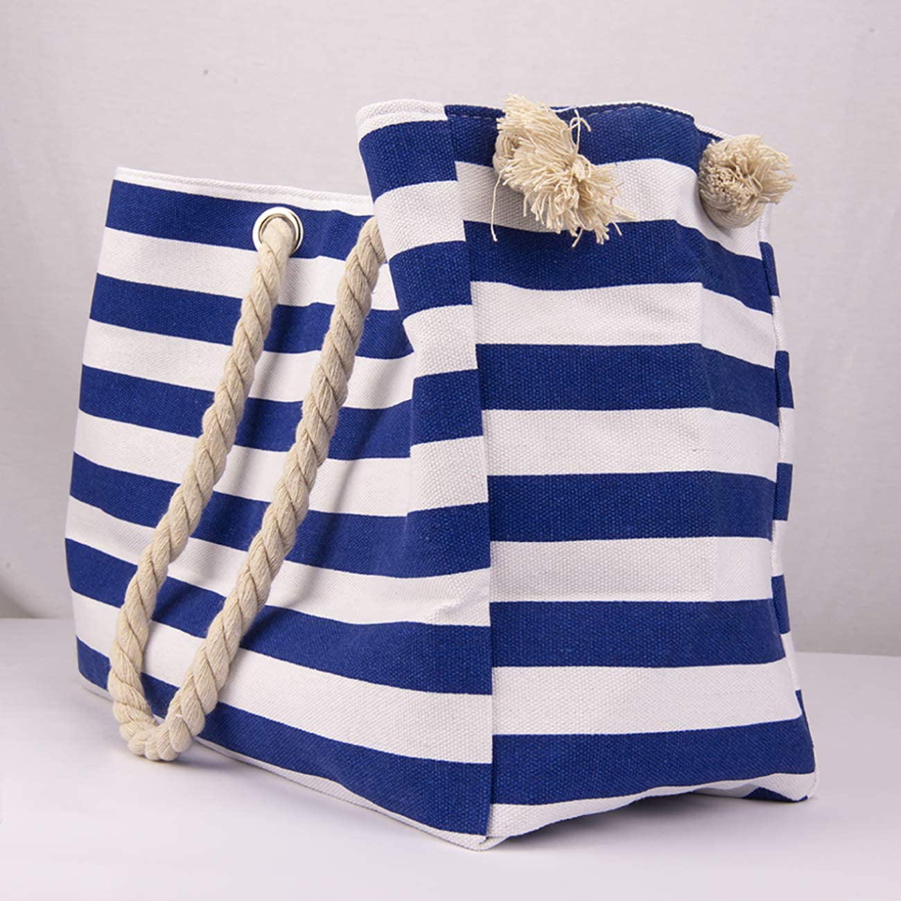 THEE Beach Bag with Inner Zipper Pocket Tote with Rope Handles 