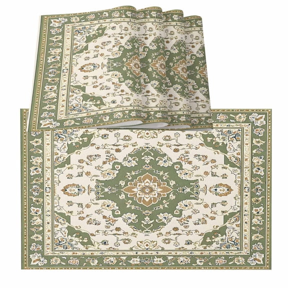 Sage Green Placemats for Dinning Table Set of 4, Southwest Tribal Antique Boho-Chic Farmhouse Burlap Kitchen Place Mats Waterproof Cloth Table Mats, Indoor Outdoor Placemats Easy Clean Dinner Decor