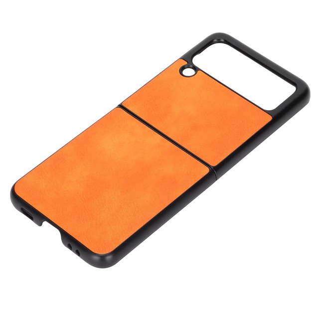 Funda De Cuero Para Teléfono Con Patrón De Lichi, Funda De Cuero Con Patrón De Lichi Resistente Al Desgaste Plegable Duradero Para Galaxy Z Flip 3 ZAQW Naranja