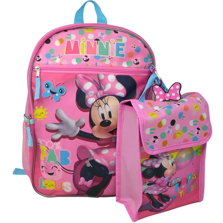 Minnie Mouse 16" Backpack 4pc Set 4pc Set with Lunch Kit, Key Chain & Carabiner