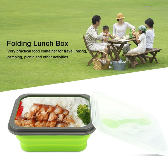 Lunch Box 600ml Silicone Collapsible Portable Lunch Box Bowl Folding Food Storage Container(Green)