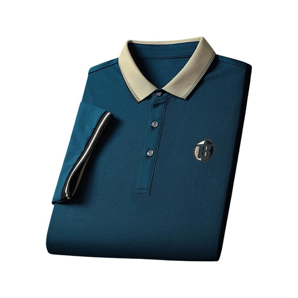 Camisa de manga corta para hombre, camisas de moda informales con solapa que absorben el sudor, camiseta para hombre Azul marino XL