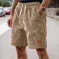 thumbnail image 3 of Corduroy Waffle Shorts for Men Summer Casual Elastic Waist Wide Straight Leg Relaxed Fit Bermuda Shorts with Pockets, 3 of 6