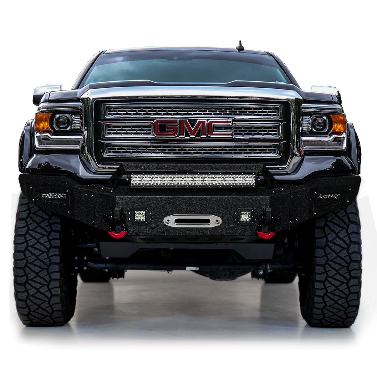 Vijay Compatible with 2014-2015 GMC Sierra 1500 Front Bumper Textured Steel with Light and D-ring