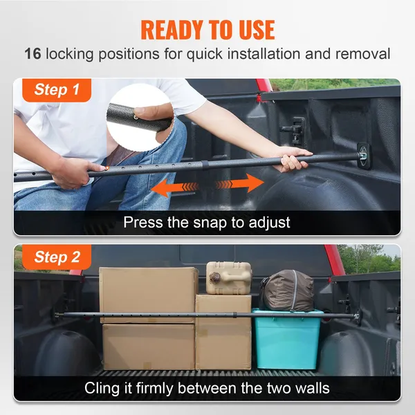 Heavy-Duty Adjustable Cargo Bar for Truck Beds - Extends 40" to 73", Supports 220 lbs - Stabilizer Bar for Pickup Trucks, SUVs & Mini Trucks - Prevents Load Shifting