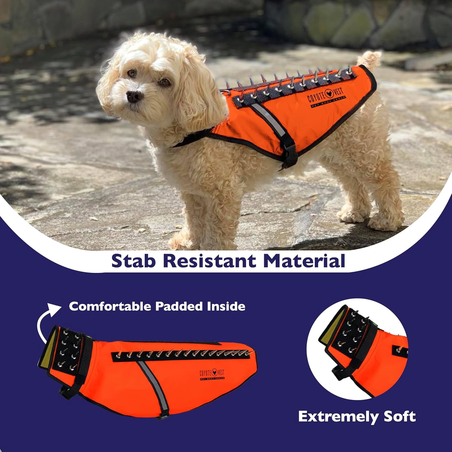 CoyoteVest (Small, Fluorescent Orange) Dog Harness Protection Vest, Reflective Dog Accessories with Spikes to Shield Your Pet from Raptor and Animal Attacks, Proudly Made in America