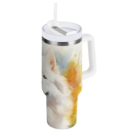 

JSTEL Samoyed Dog Cute 40 oz Tumbler Stainless Steel Water Bottle Vacuum Insulated Cup with Straw Lid & Handle For Travel Car Cup Holder