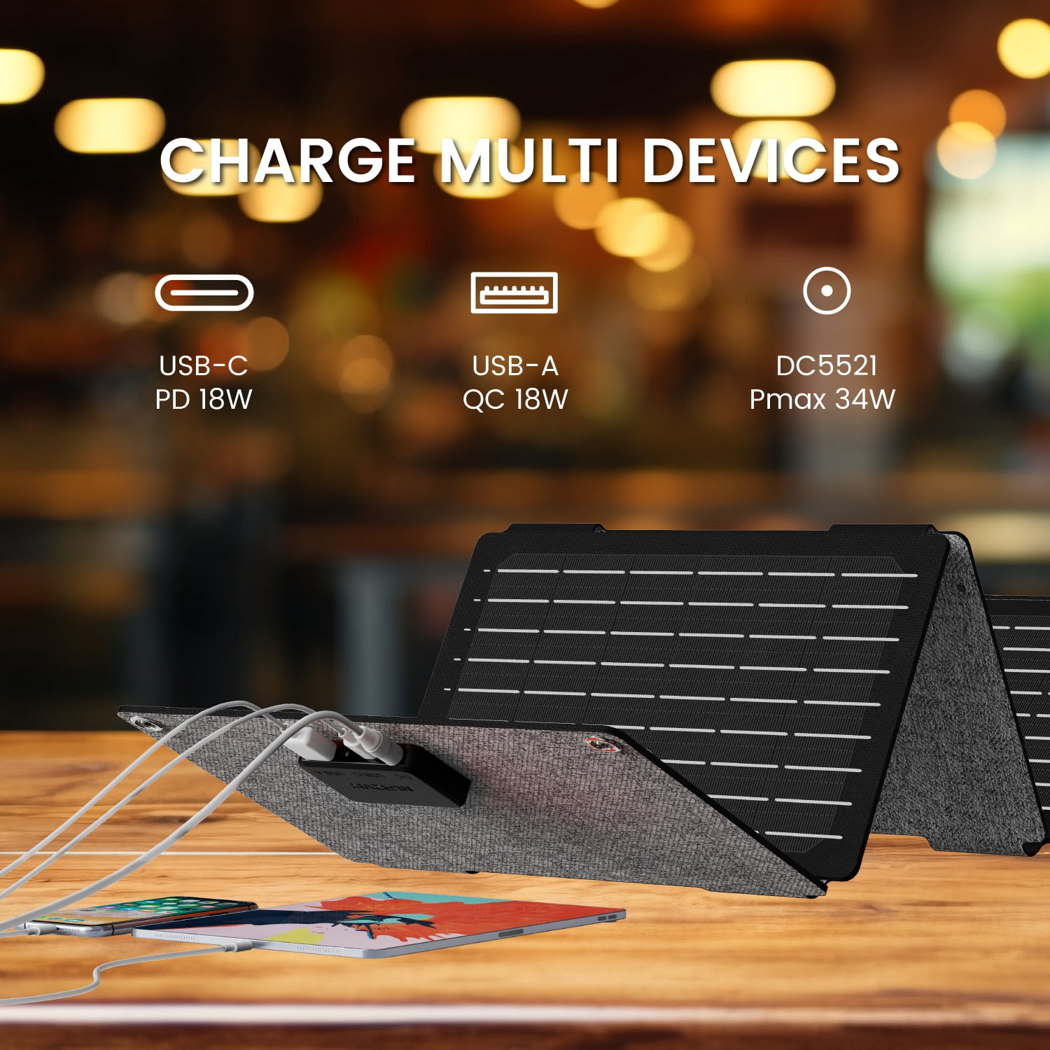 34W Foldable Portable Solar Charger, Backpacking Solar Panel IP67 Water and Dust Resistance, PD3.0 QC3.0 Ultra-Fast Charging for Outdoor Camping Hiking