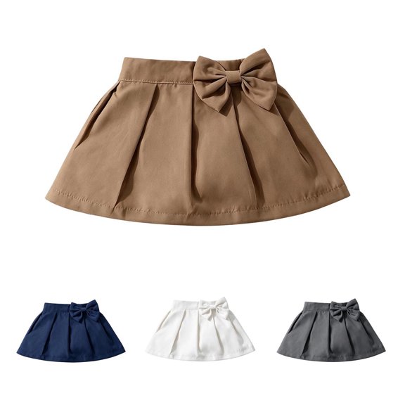 Girls Solid Color Bow Pleated Skirt, Toddler Baby Girls A‑Line Short Skirt with Decorative Bow, Fashion Versatile Half Skirt for Back to School Daily Casual Wear(White,6-9 Months)