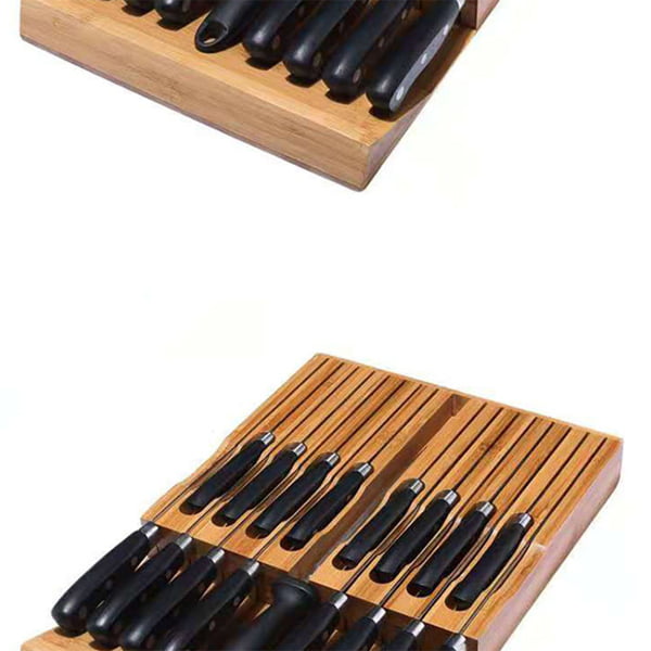 In-Drawer Knife Block,Bamboo Knife Drawer Organizer Insert, Kitchen Knife  Drawer Storage for 16 Knives PLUS a Slot for your Knife Sharpener (Without