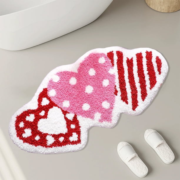 Valentine's Day Doormat, Heart Shape Rug, Polyester Floor Mat for Entryway, Bathroom, Non-Slip Back, 40x60cm, 1 Mat