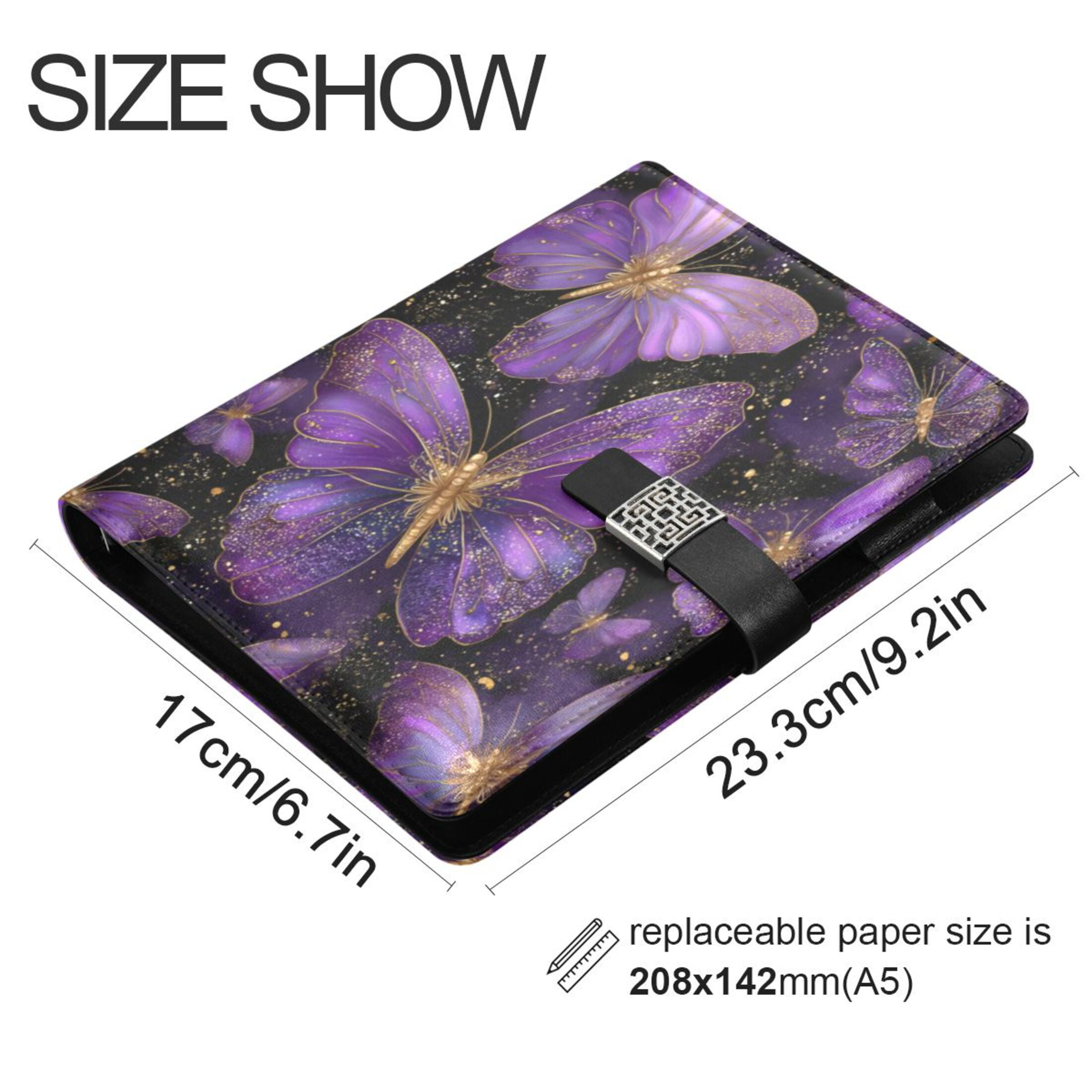 Leather Planner Leather Notebook Notebook Journal Binder Design Pen Pocket Design Convenient for Storage Purple Butterflies