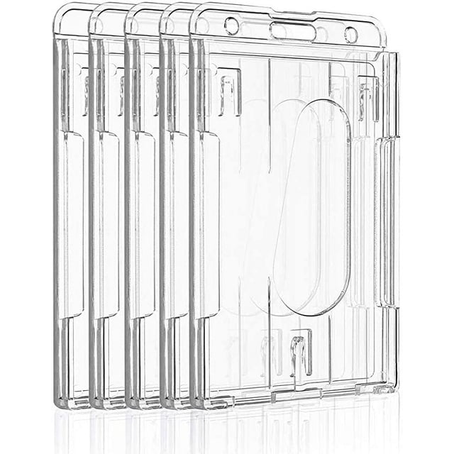 Porta credencial vertical para 2 tarjetas con ranura para el pulgar, protector de estuche rígido transparente para PC para identificación escolar de oficina, tarjeta de crédito, licencia de conducir, 5 piezas oso de fresa Electrónica