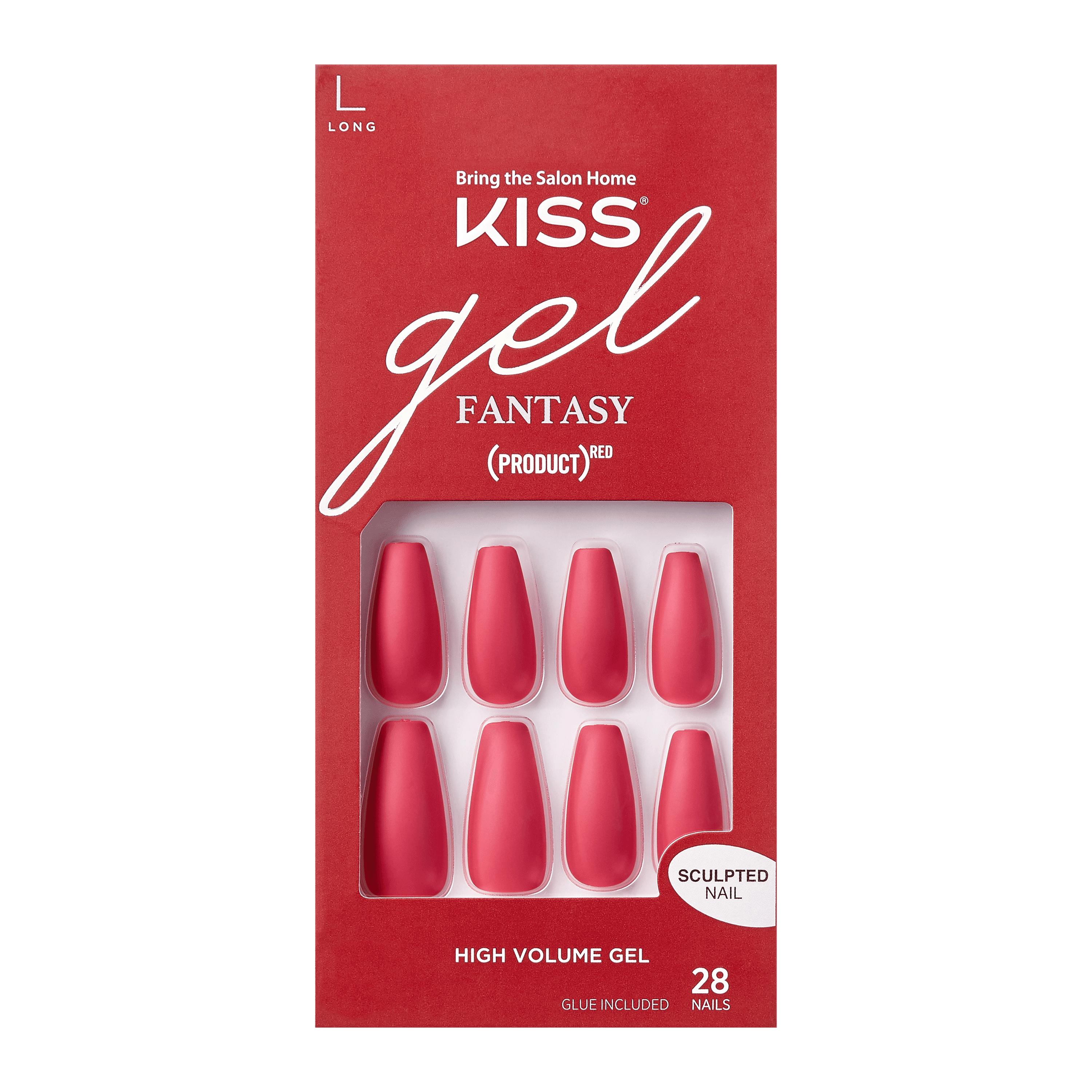 KISS USA KISS Gel Fantasy Ready-to-Wear Fake Nails, (PRODUCT)RED 'Love', 28 Count
