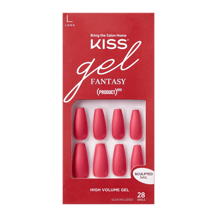 KISS Gel Fantasy Ready-to-Wear Fake Nails, (PRODUCT)RED 'Love', 28 Count