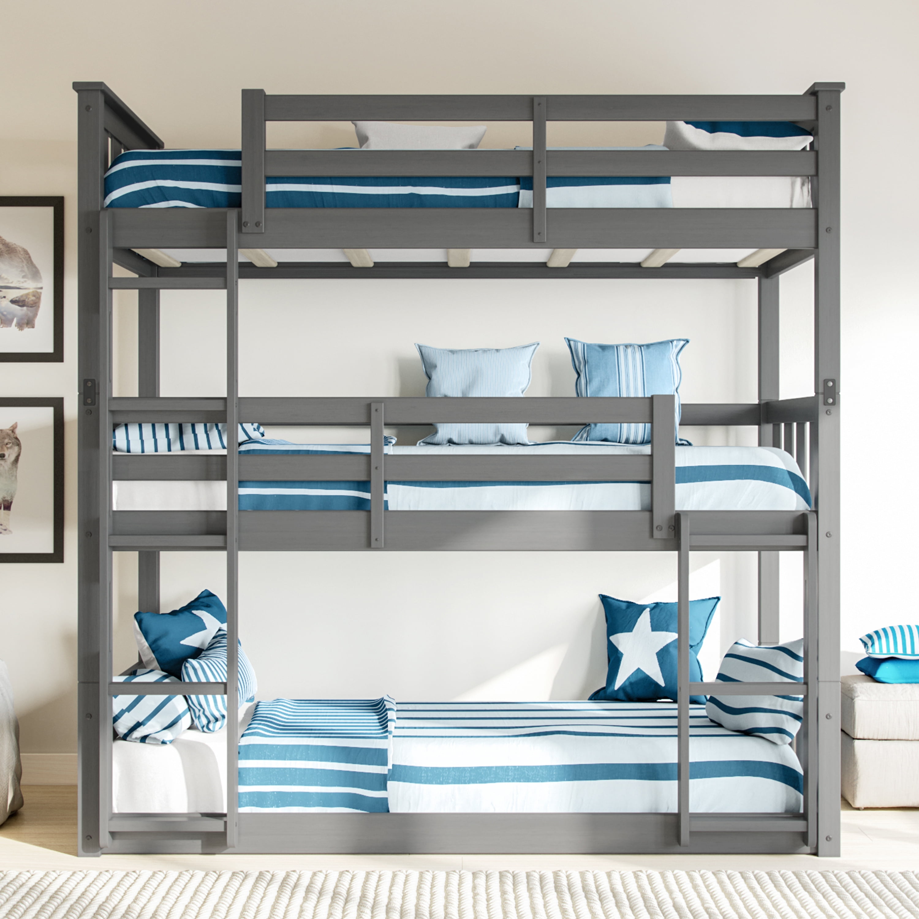 Better Homes & Gardens Kane Triple Bunk Bed, Gray