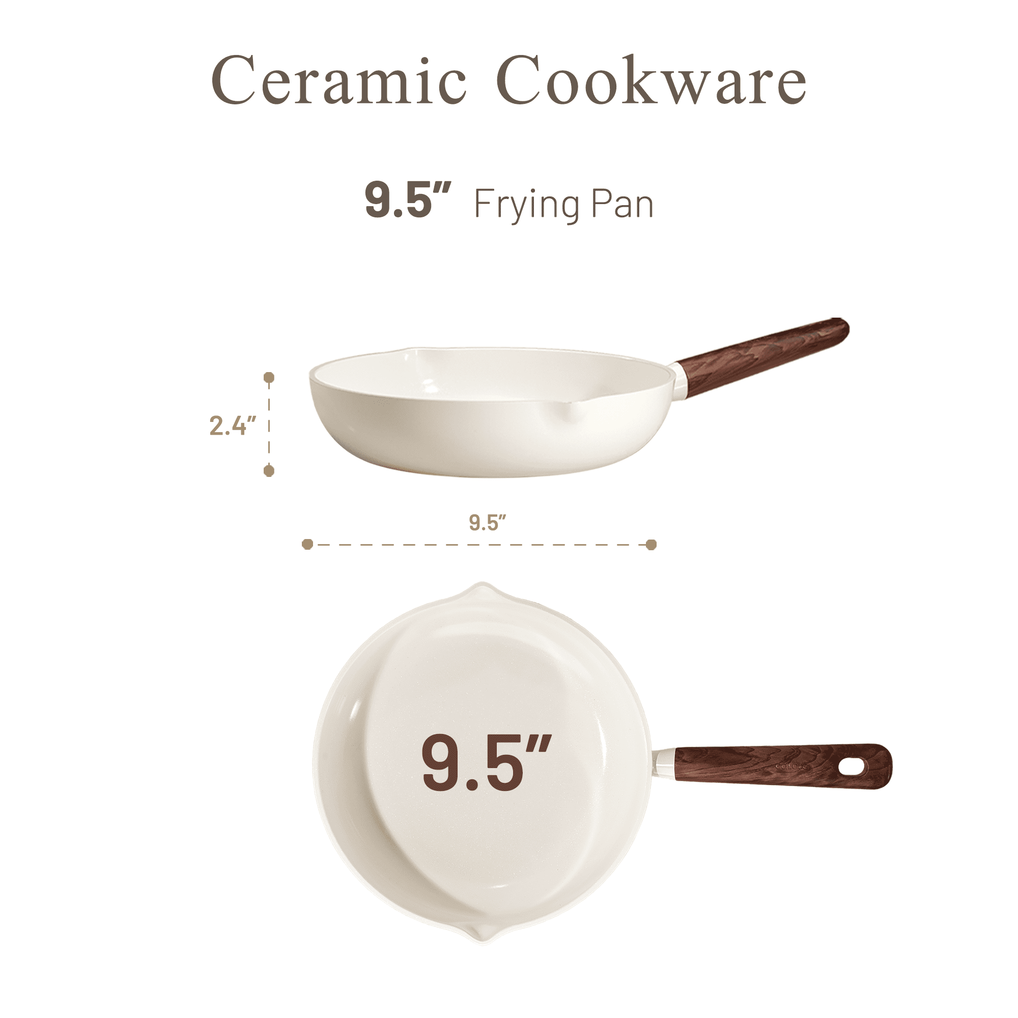 Carote 9.5" Ceramic Nonstick Frying Pan, Cooking Skillet with Bakelite Handle, Induction Compatible, Easy to Clean, White